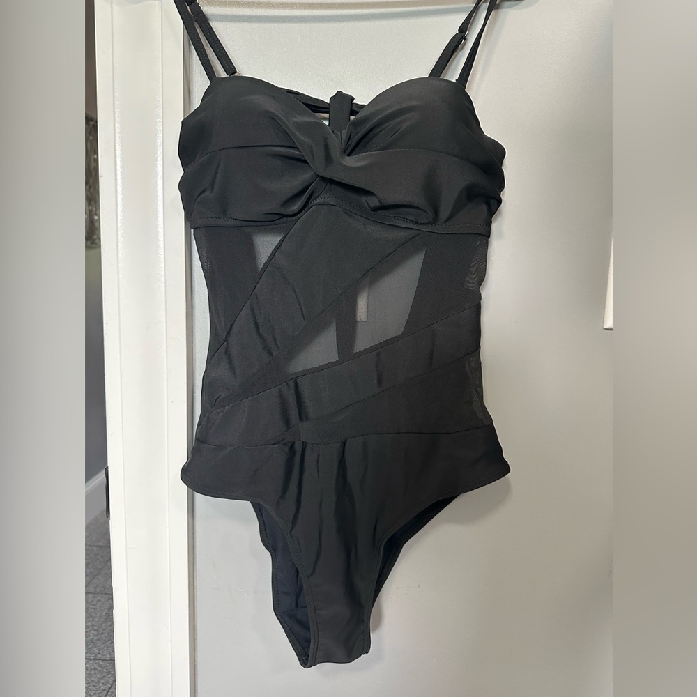 Black Mesh Detail Swimsuit